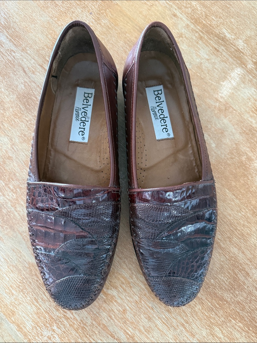 Authentic Men's Belvedere Brown Crocodile Leather Loafers Shoes Size US 10.5 M